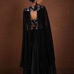 Black Lehenga Set with Embroidered Choli and Cape Sleeves - Anvi Couture