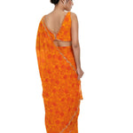 Orange Floral Digital Printed Saree Blouse Set with Cut dana Scallop border - Anvi Couture