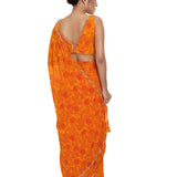 Orange Floral Digital Printed Saree Blouse Set with Cut dana Scallop border - Anvi Couture