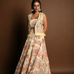 Ivory White Floral Print lehenga with Embroidered Jacket - Anvi Couture