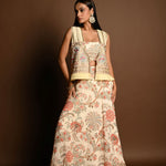 Ivory White Floral Print lehenga with Embroidered Jacket - Anvi Couture