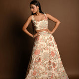 Ivory White Floral Print lehenga with Embroidered Jacket - Anvi Couture