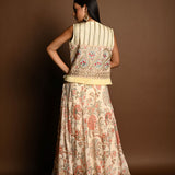 Ivory White Floral Print lehenga with Embroidered Jacket - Anvi Couture