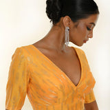 Yellow Brocade Silk Blouse for Women with V-Neckline - Anvi Couture