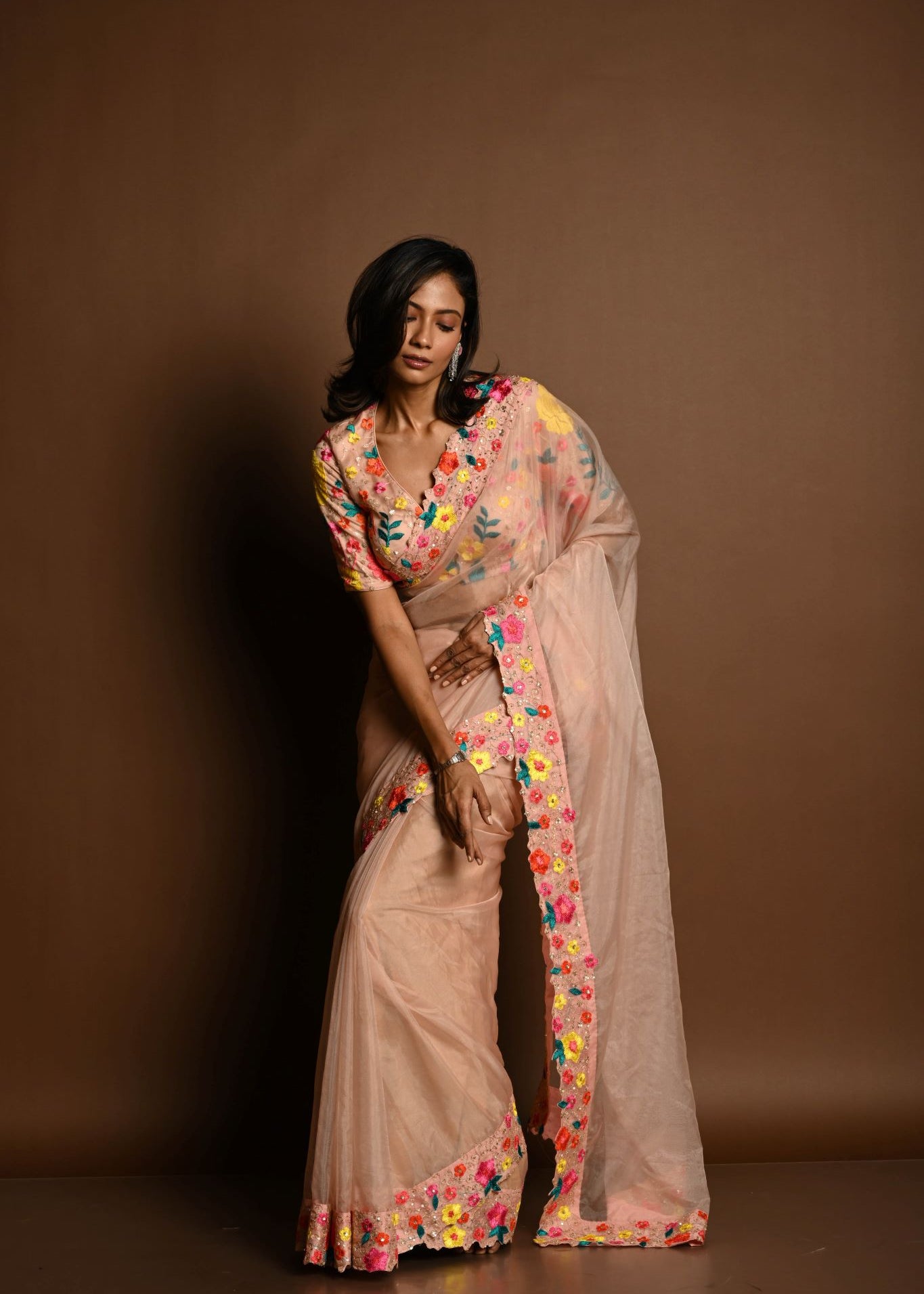 Peach Organza Saree