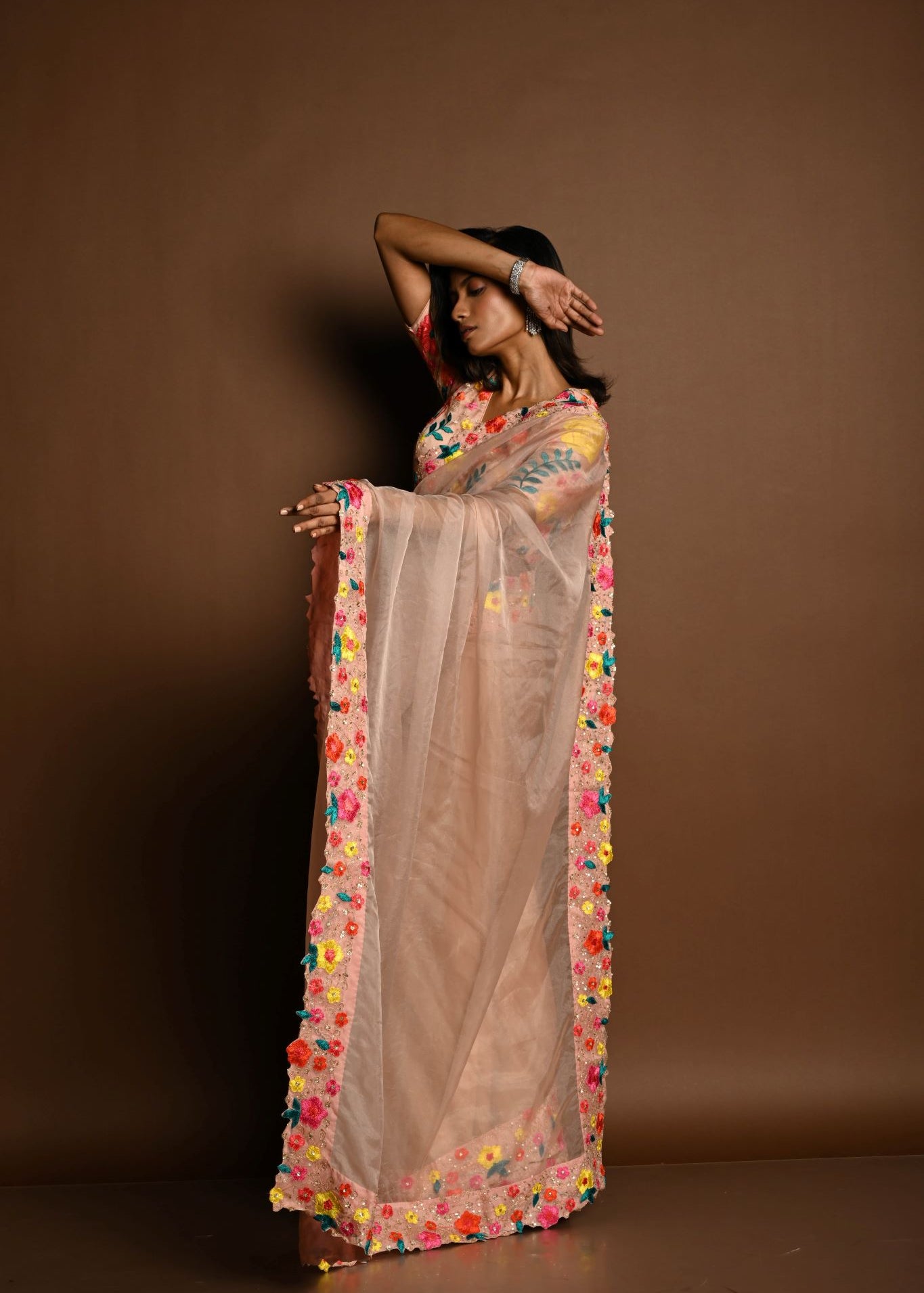 Peach Organza Saree