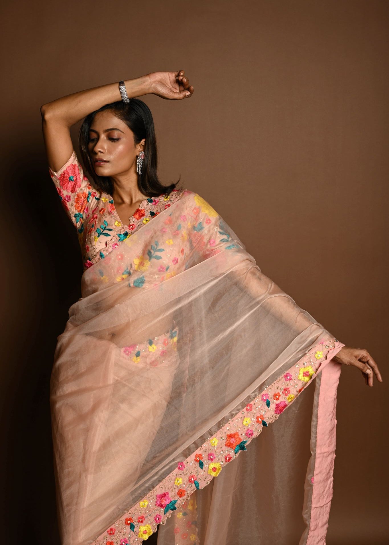 Peach Organza Saree