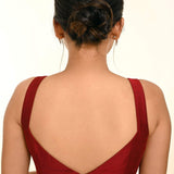 Maroon Sleeveless Pure Raw Silk Blouse with Sweetheart Neckline - Anvi Couture