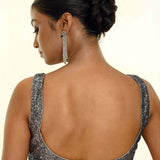 Grey Sequin Sleeveless Blouse with Scoop Neckline - Anvi Couture