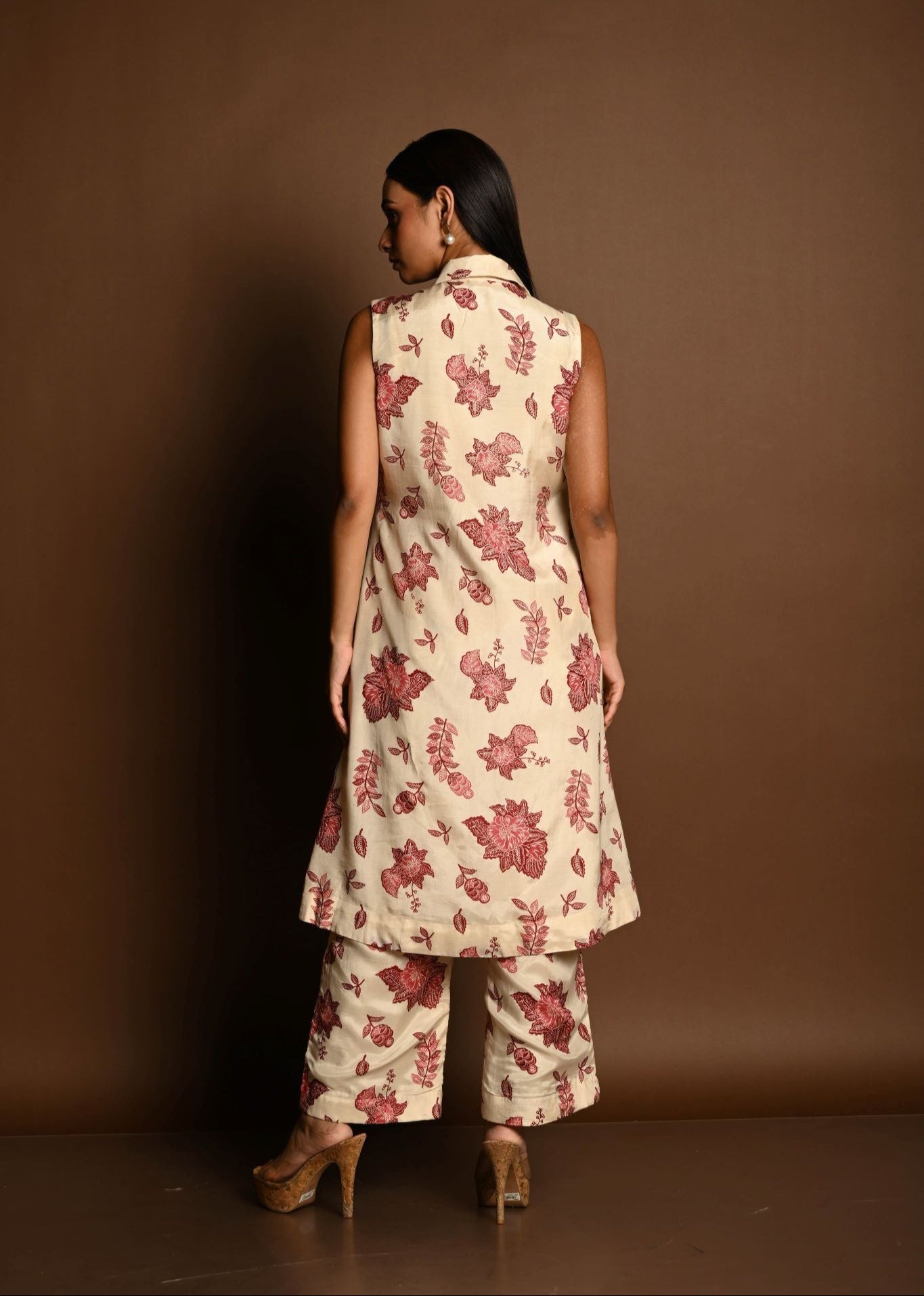Red and White Printed Long Jacket and Pant Set - Anvi Couture - Image 3