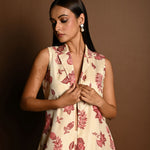 Red and White Printed Long Jacket and Pant Set - Anvi Couture