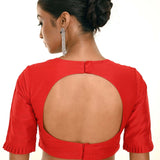 Red Half Sleeves Blouse in Sweetheart Neckline With Round Back Closer - Anvi Couture