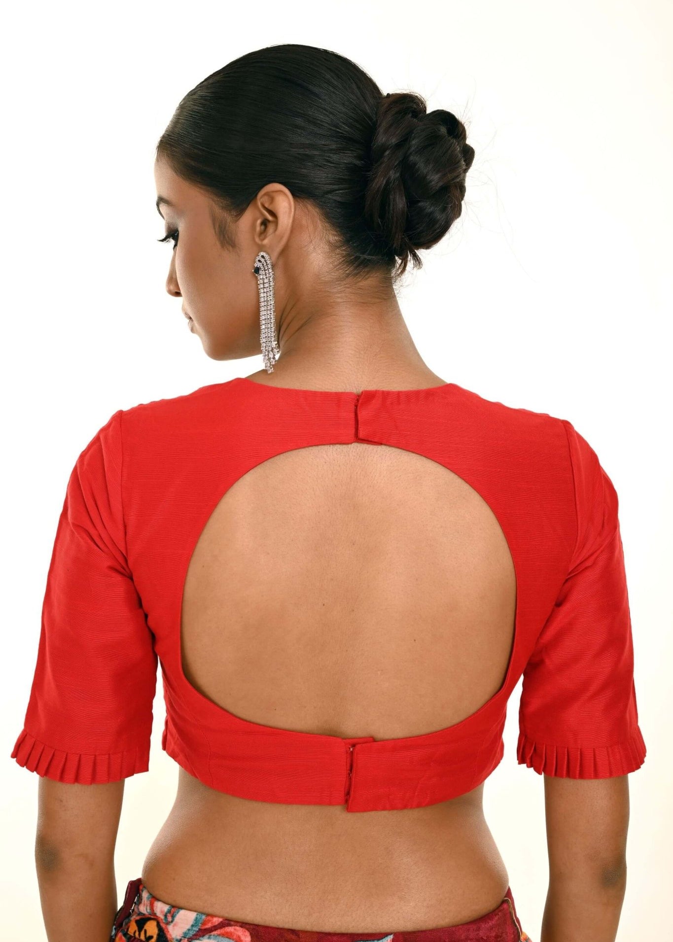 Red Half Sleeves Blouse in Sweetheart Neckline With Round Back Closer - Anvi Couture