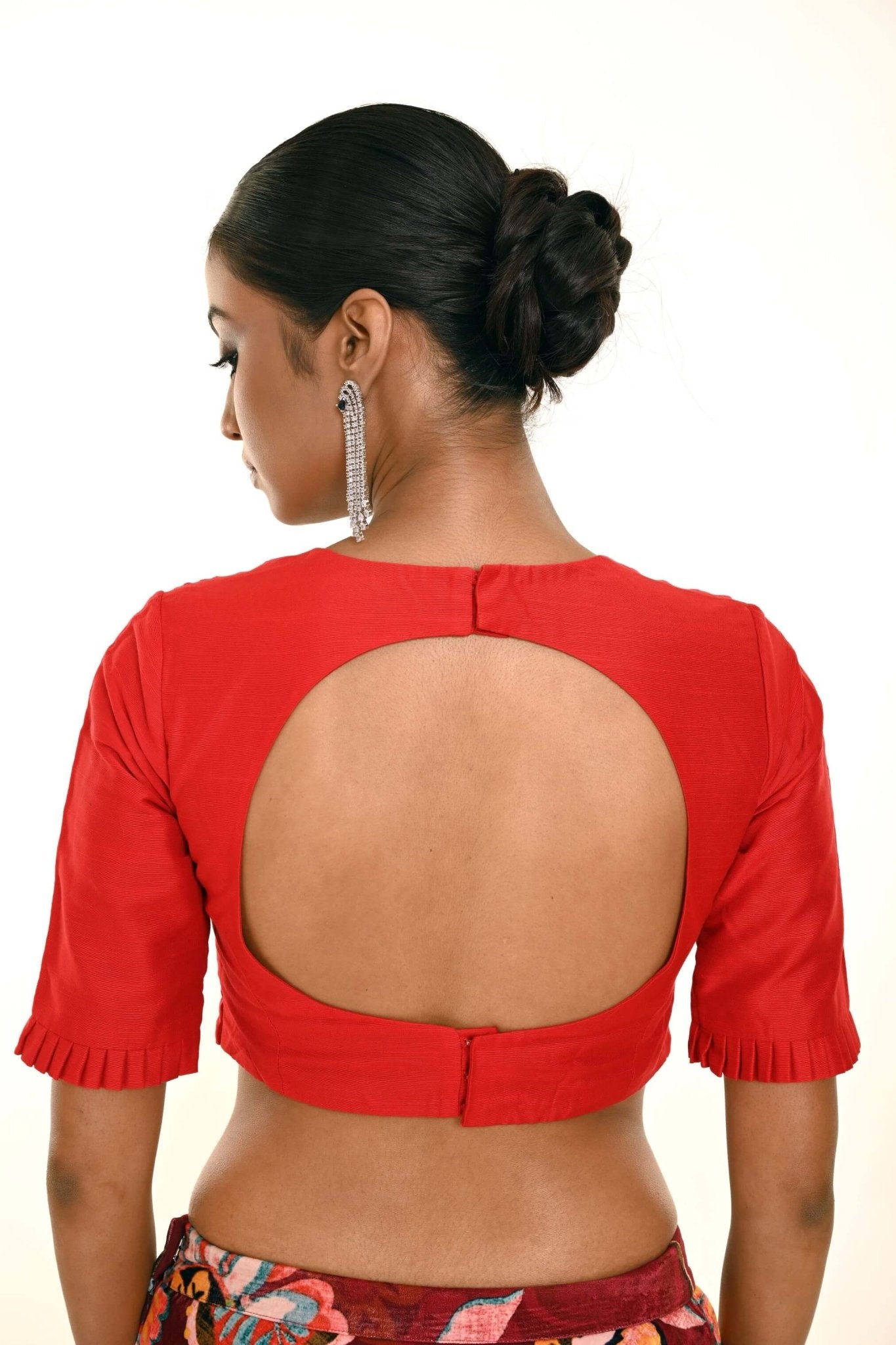 Red Half Sleeves Blouse in Sweetheart Neckline With Round Back Closer - Anvi Couture