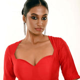 Red Half Sleeves Blouse in Sweetheart Neckline With Round Back Closer - Anvi Couture