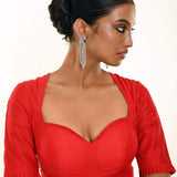 Red Half Sleeves Blouse in Sweetheart Neckline With Round Back Closer - Anvi Couture