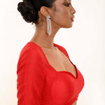 Red Half Sleeves Blouse in Sweetheart Neckline With Round Back Closer - Anvi Couture