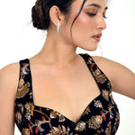 Black Velvet Sleeveless Embroidered Blouse with Sweetheart Neckline - Anvi Couture