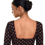 Black Half - Sleeves Blouse in Cotton Ajrakh Print - Anvi Couture