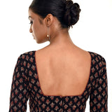 Black Half - Sleeves Blouse in Cotton Ajrakh Print - Anvi Couture