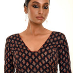 Black Half - Sleeves Blouse in Cotton Ajrakh Print - Anvi Couture