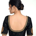 Black Aari Work Silk Blouse with U Neckline - Anvi Couture