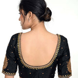 Black Aari Work Silk Blouse with U Neckline - Anvi Couture