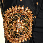 Black Aari Work Silk Blouse with U Neckline - Anvi Couture