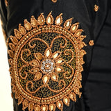 Black Aari Work Silk Blouse with U Neckline - Anvi Couture