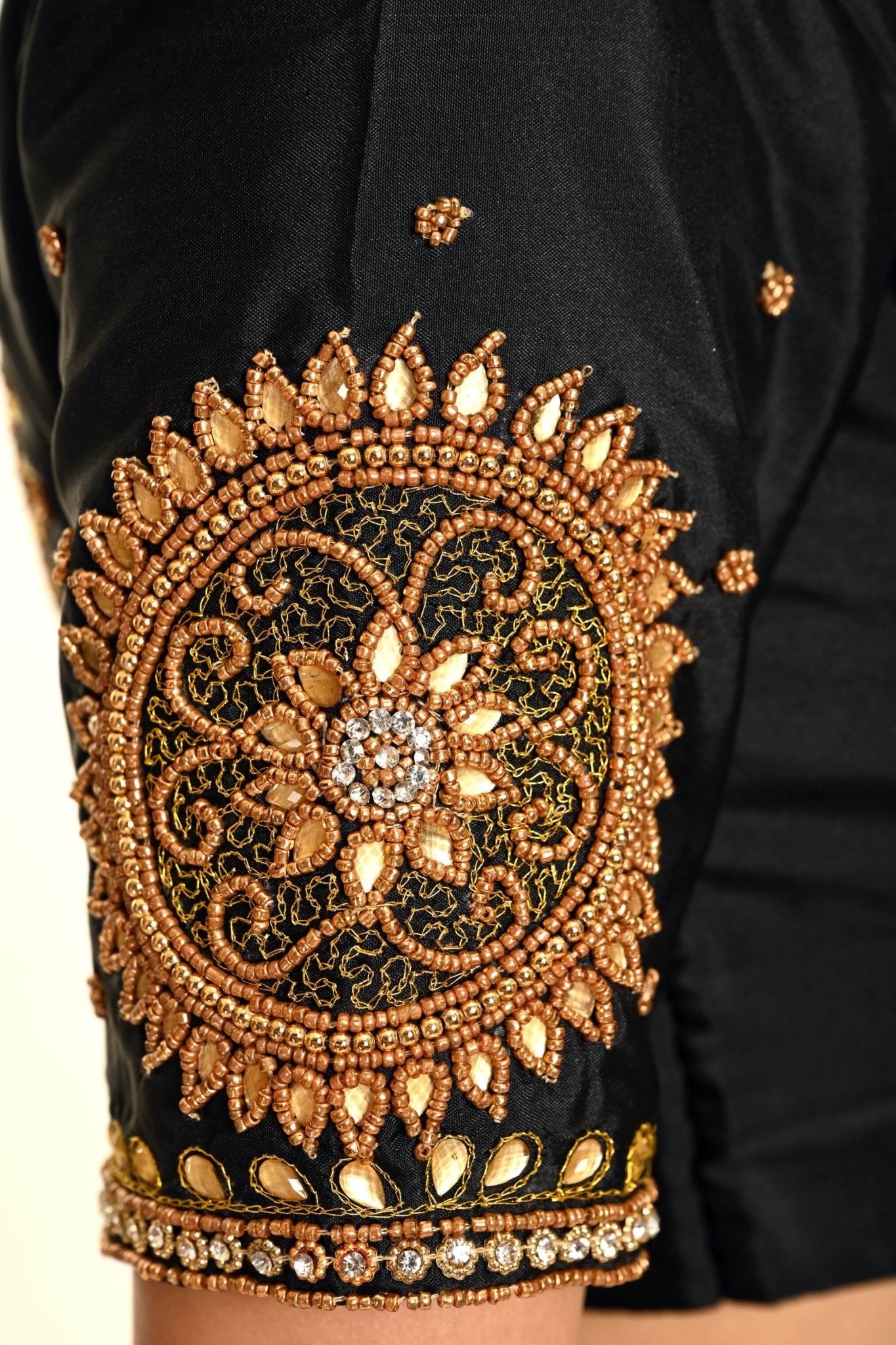 Black Aari Work Silk Blouse with U Neckline - Anvi Couture