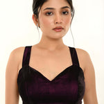 Maroon Velvet Sleeveless Blouse with Sweetheart Neckline - Anvi Couture