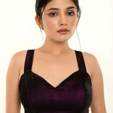 Maroon Velvet Sleeveless Blouse with Sweetheart Neckline - Anvi Couture