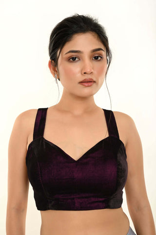 Maroon Velvet Sleeveless Blouse with Sweetheart Neckline