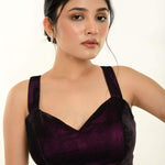 Maroon Velvet Sleeveless Blouse with Sweetheart Neckline - Anvi Couture