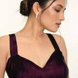 Maroon Velvet Sleeveless Blouse with Sweetheart Neckline - Anvi Couture