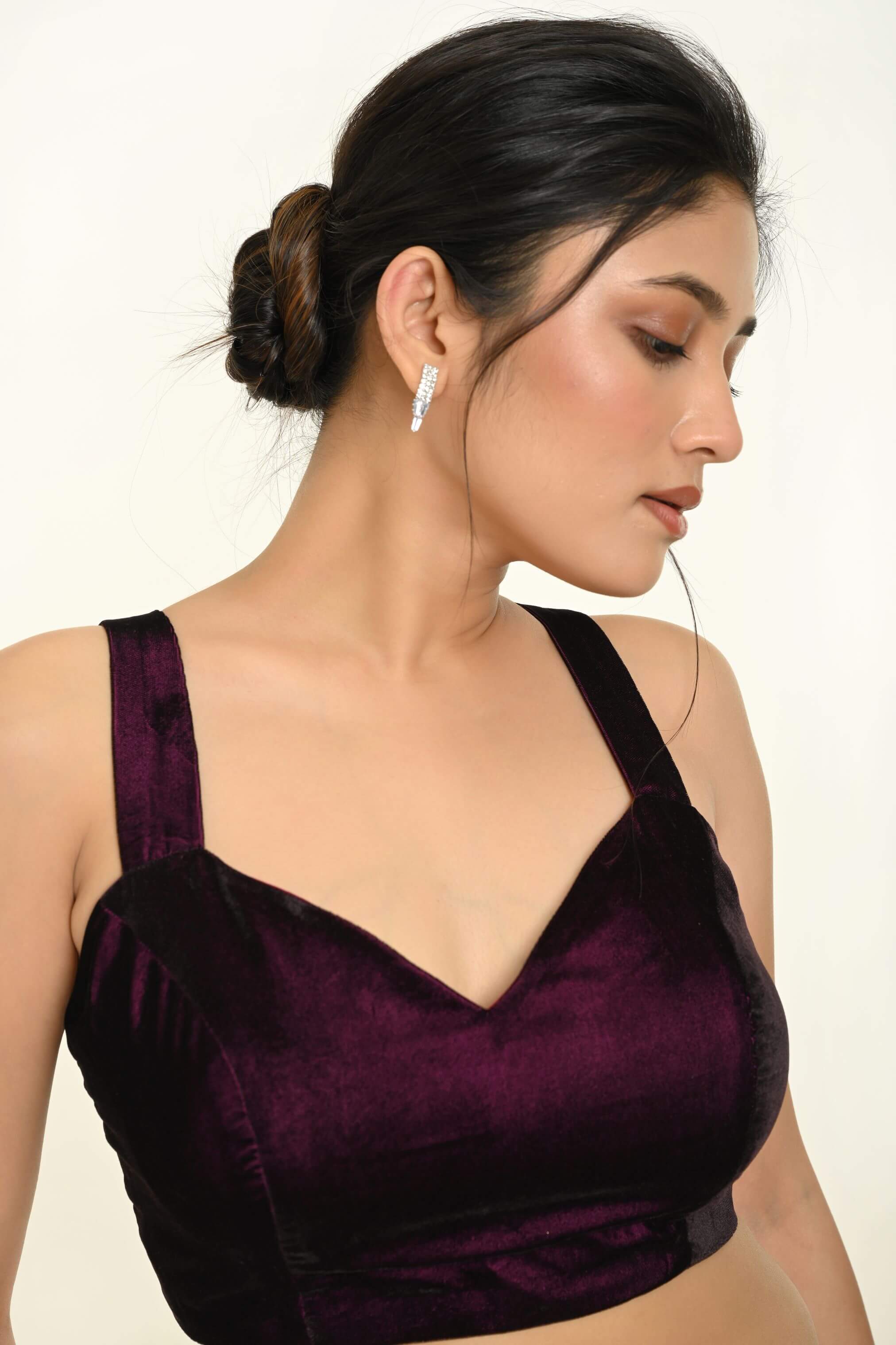 Maroon Velvet Sleeveless Blouse with Sweetheart Neckline - Anvi Couture