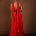 Red Lehenga Set with Halter Neck Choli and Choker Dupatta - Anvi Couture