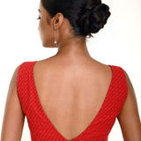 Red Pure Cotton Dot Print Sleeveless blouse with Plunging V Neckline - Anvi Couture