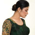 Green Bridal Blouse in Pure Silk with Maggam Zardozi Work - Anvi Couture