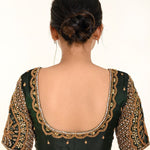 Green Bridal Blouse in Pure Silk with Maggam Zardozi Work - Anvi Couture