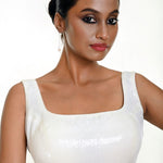 White Sequin Sleeveless Blouse with Square Neckline - Anvi Couture