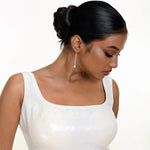 White Sequin Sleeveless Blouse with Square Neckline - Anvi Couture