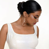 White Sequin Sleeveless Blouse with Square Neckline - Anvi Couture