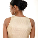 Pearl White Brocade V - Neck Sleeveless Blouse - Anvi Couture