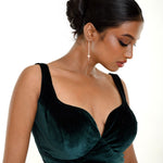 Dark Green Velvet Sleeveless Blouse With Queen Anne Neckline - Anvi Couture