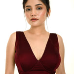 Wine Color Deep V - Neck Sleeveless Blouse - Anvi Couture