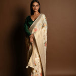 Handloom White Satin Silk Banarasi Saree with Meenakari Work - Image 5