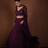 Purple Lehenga with Sequin Work Full Sleeve Choli and Matching Dupatta - Anvi Couture
