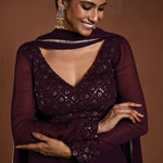 Purple Lehenga with Sequin Work Full Sleeve Choli and Matching Dupatta - Anvi Couture