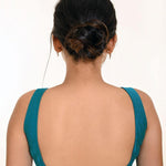 Firozi Blue Sleeveless Blouse in Raw Silk With Broad U-Neckline in the Back